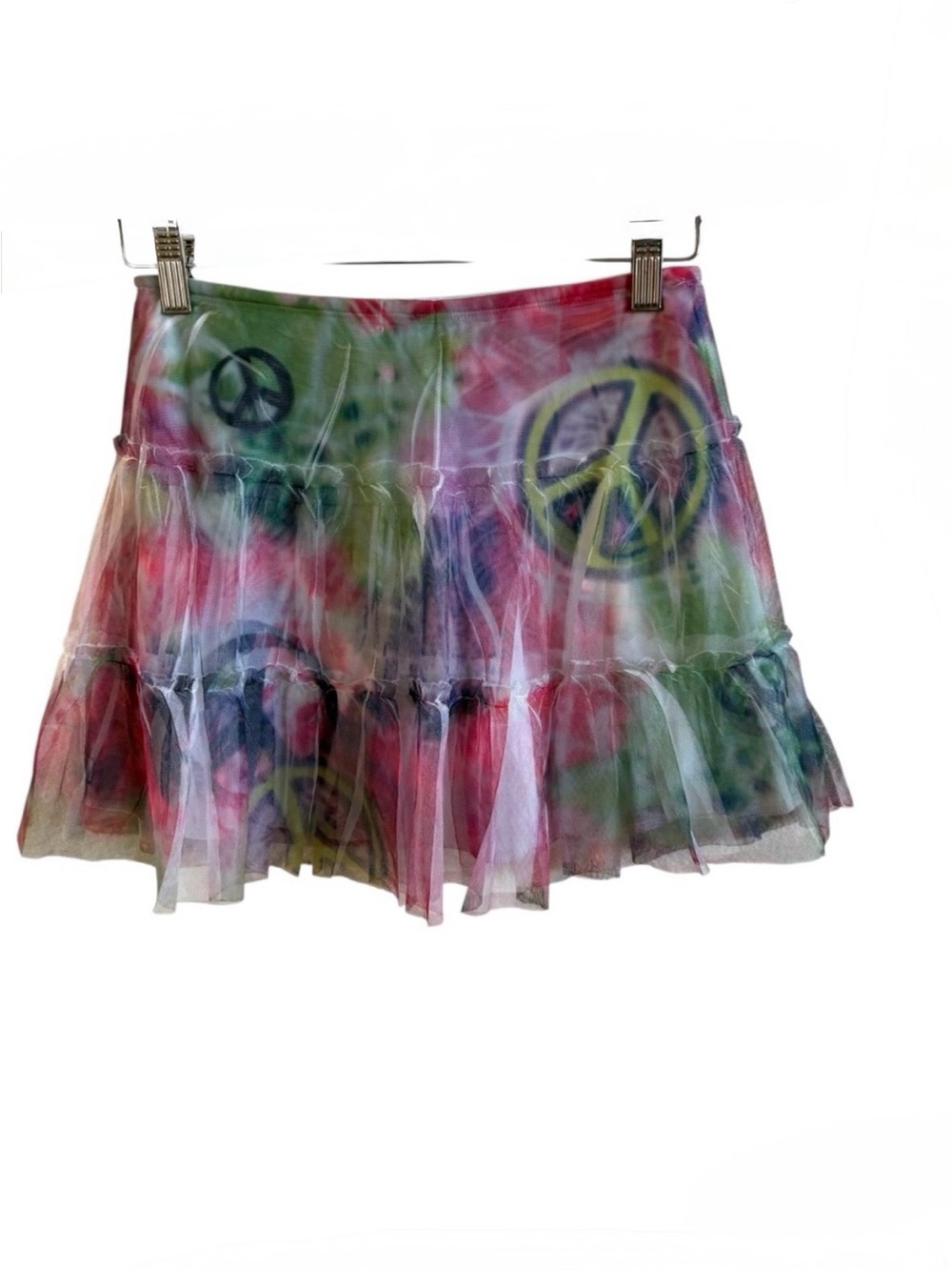 Justice 12 Tie-Dye Peace Sign Skirt lined reverse dye stretch punk rock roll